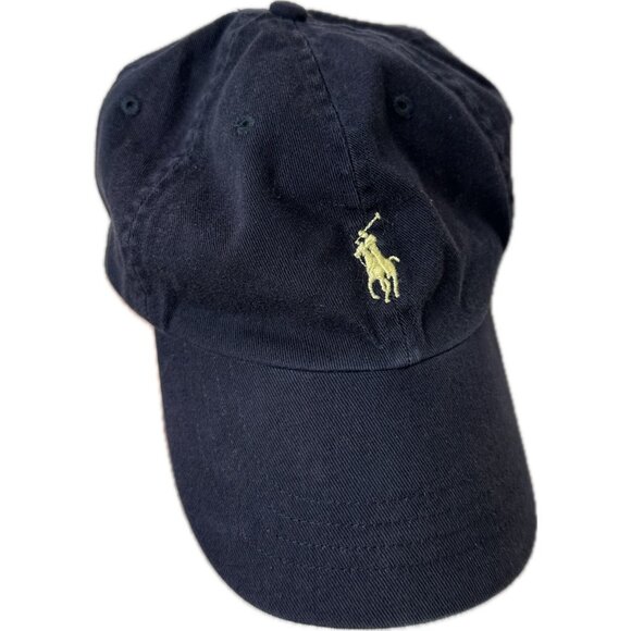 Polo Ralph Lauren Cotton Chino Ball Cap Blue W/ Yellow Pony Hat Adjustable Strap - Picture 1 of 5